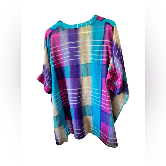 Soft Surroundings Blouse Tunic Top Painterly Plaid Shirt Multicolor Womens M - Picture 2 of 14
